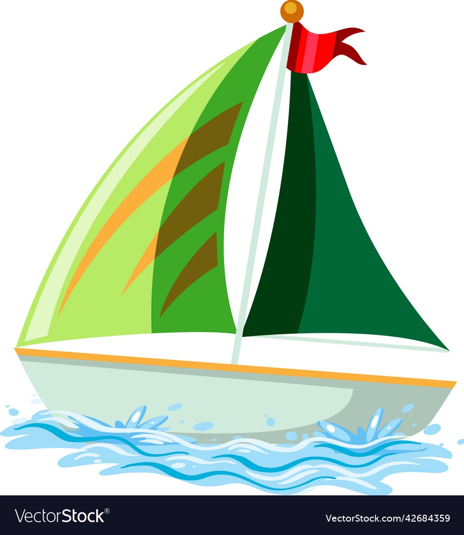 Green sailboat on the water in cartoon style Vector Image