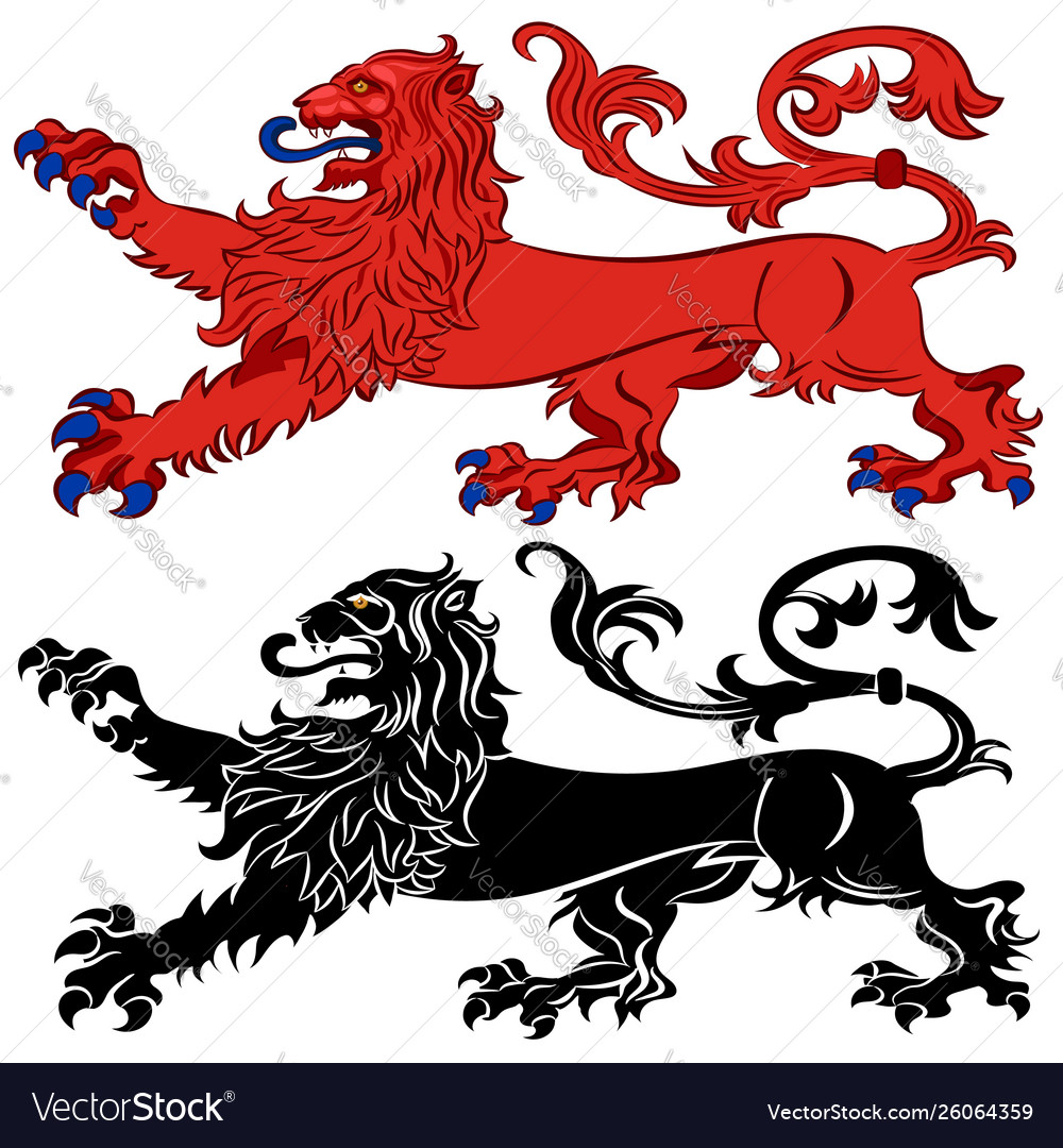 Heraldic lion in passant attitude