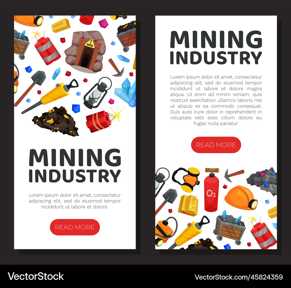 Mining industry banner design with minerals Vector Image