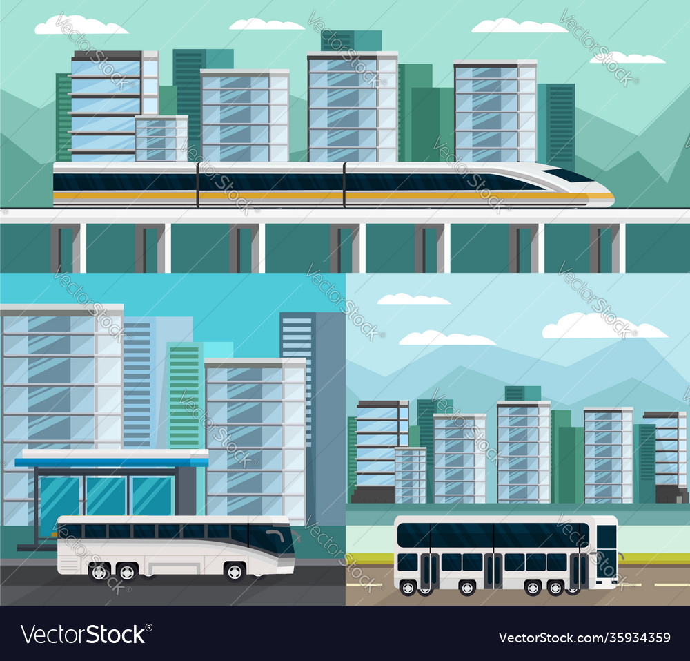 Public transportation orthogonal compositions set Vector Image