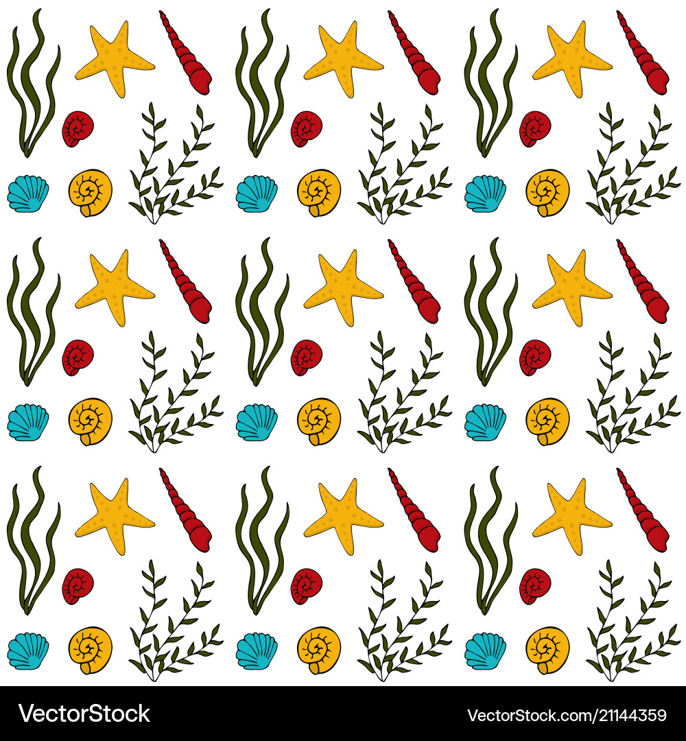 Seahwk Pattern Seamless pattern with seashells seaweed Royalty Free Vector