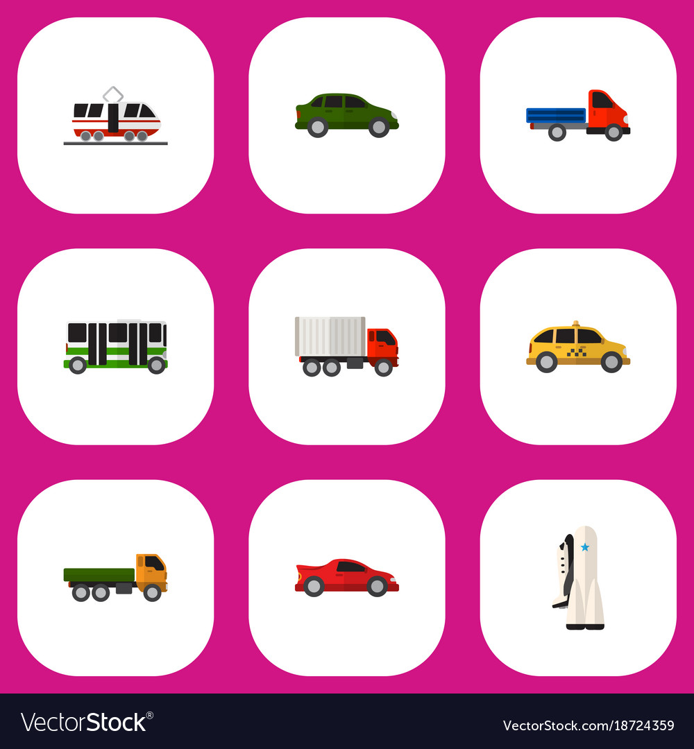 Set of 9 editable vehicle flat icons includes