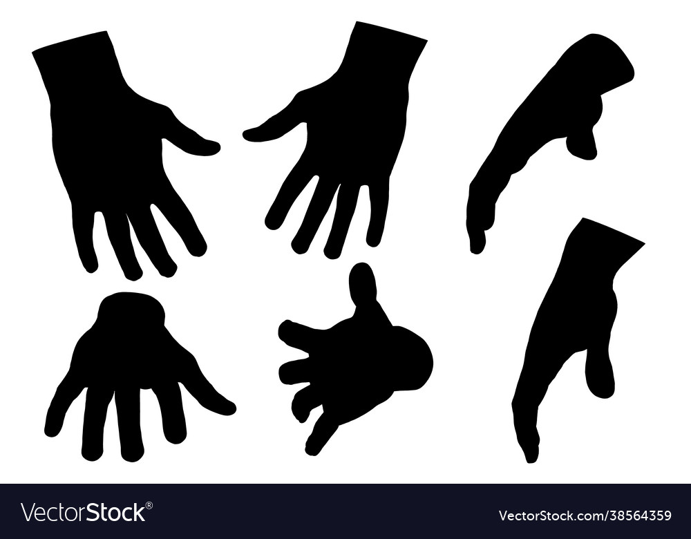 Set with silhouettes human hands in various