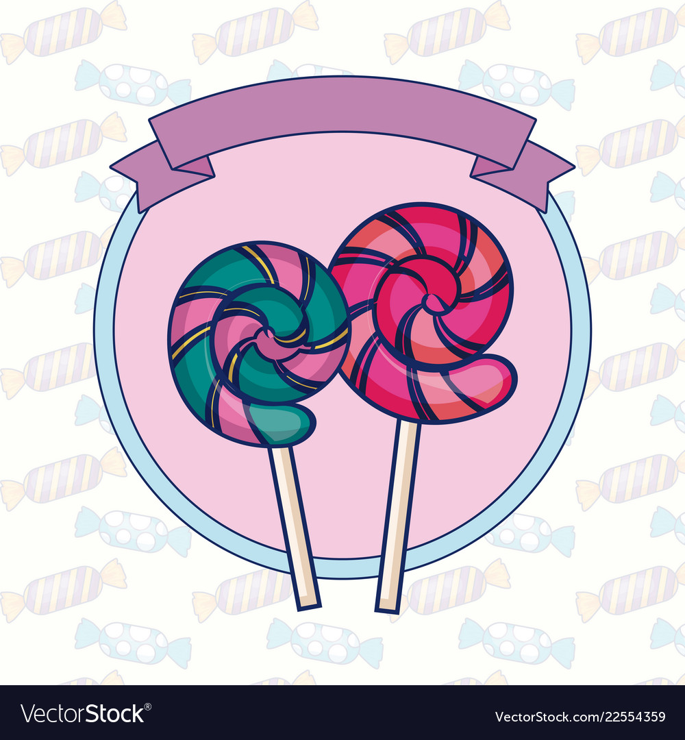 Sweet lollipops with ribbon icon