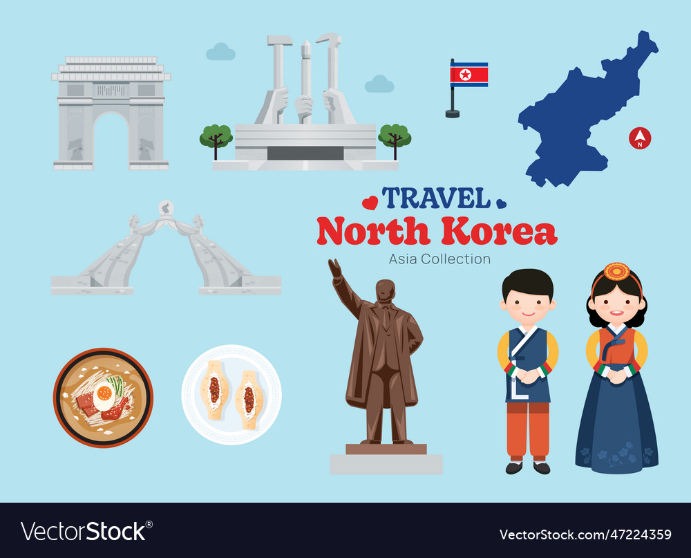 Travel north korea flat icons set north korea Vector Image