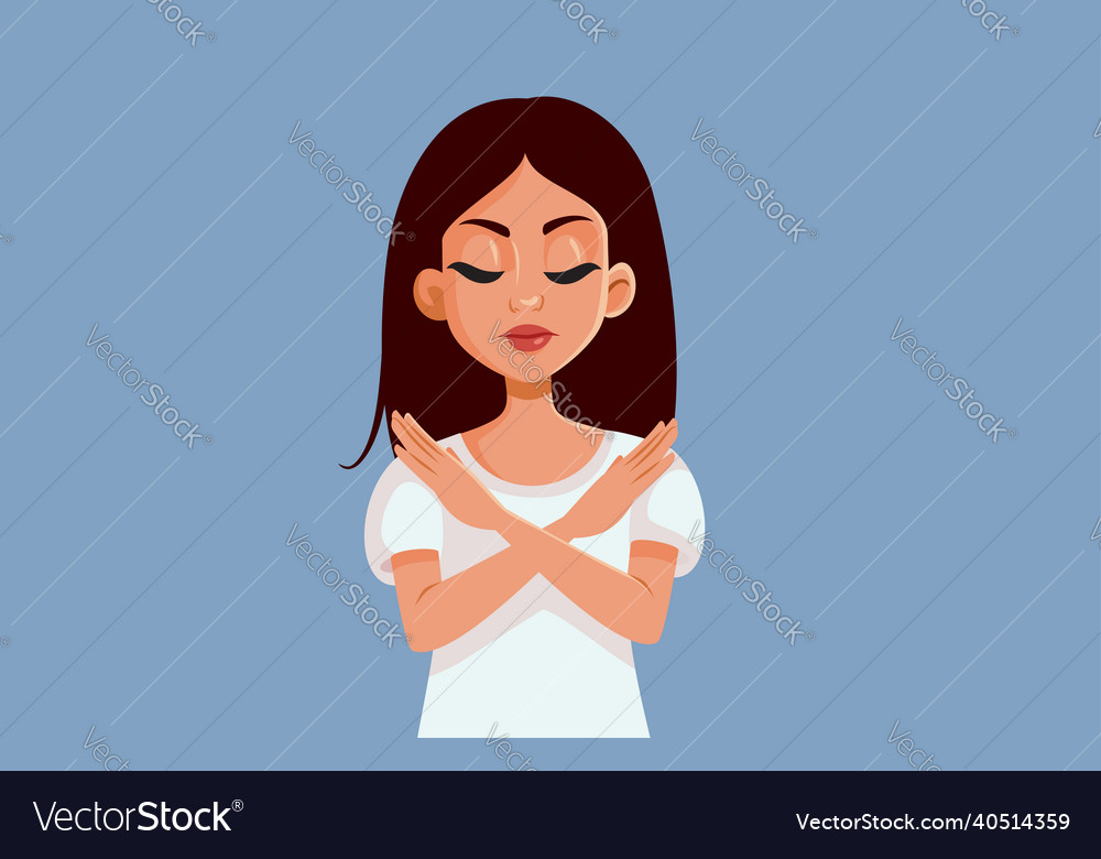 Unhappy woman crossing her arms saying