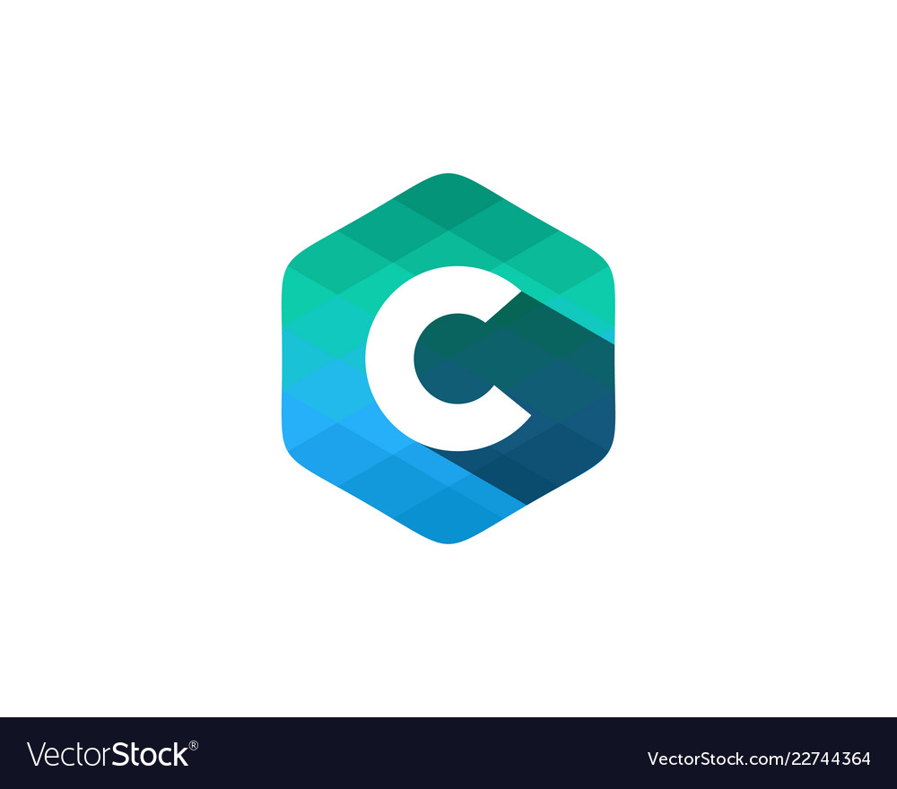 C hexagon Pixel Buchstaben Schatten-Logo-Design