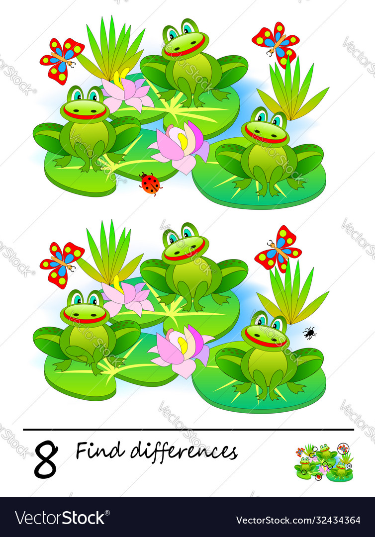 Find 8 differences logic puzzle game for children Vector Image