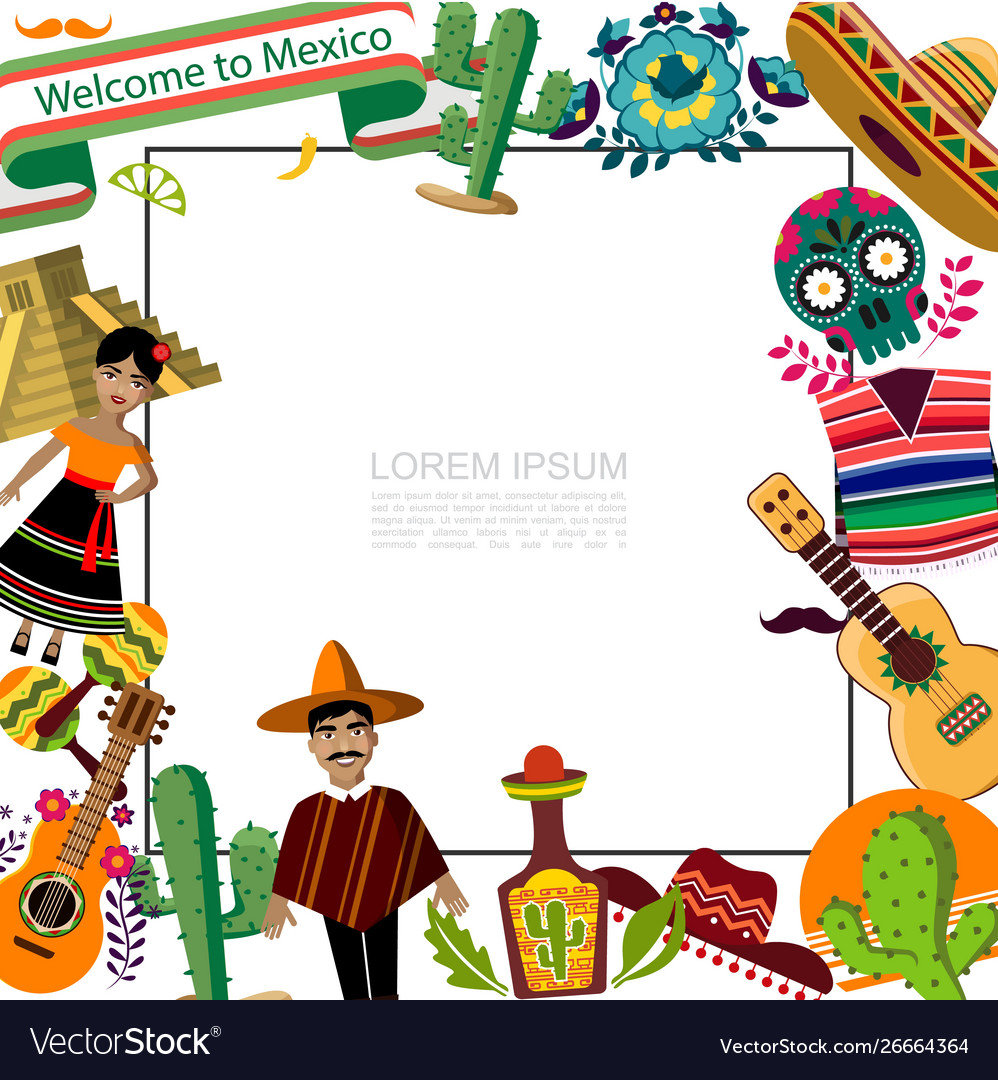 Flat mexico travel template Royalty Free Vector Image