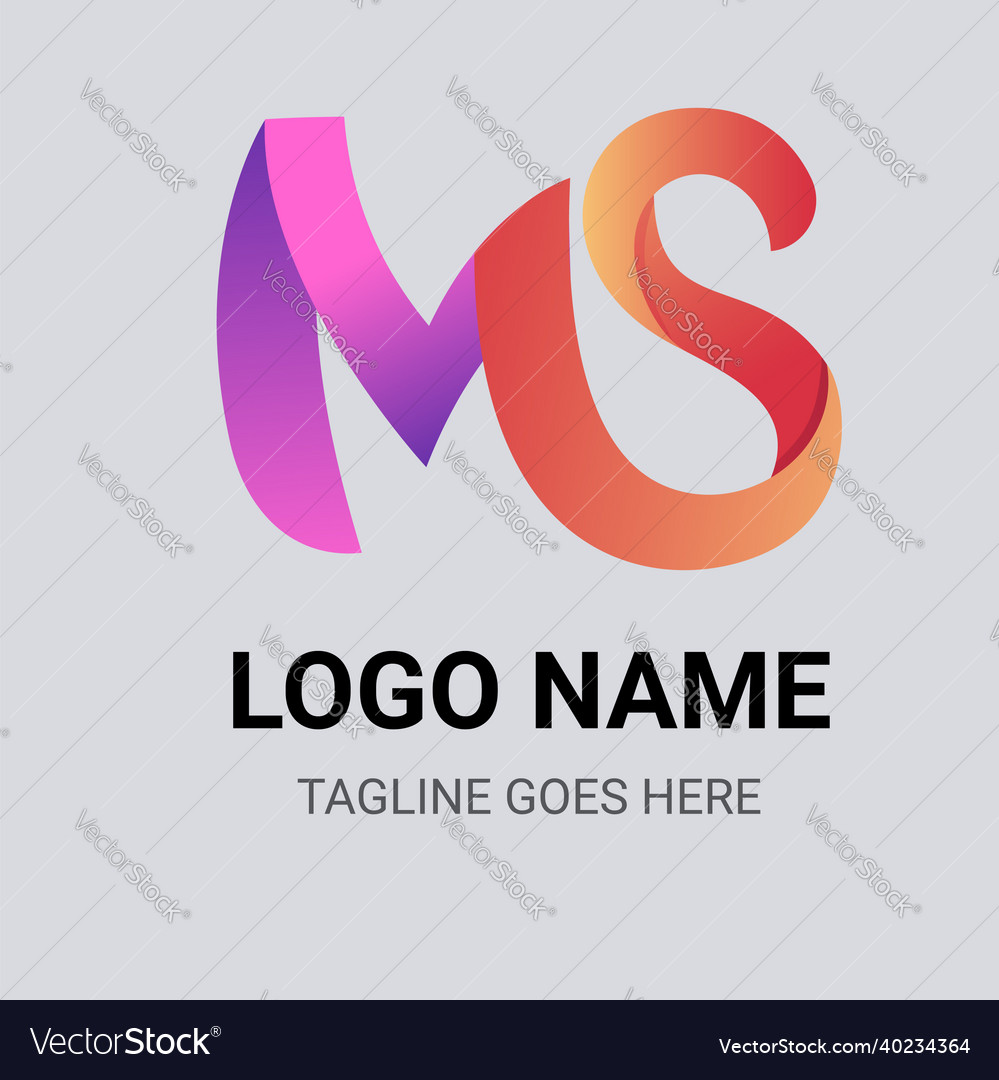 Gradient colored logo ms template flat design vector image Gradient colored logo ms template flat design