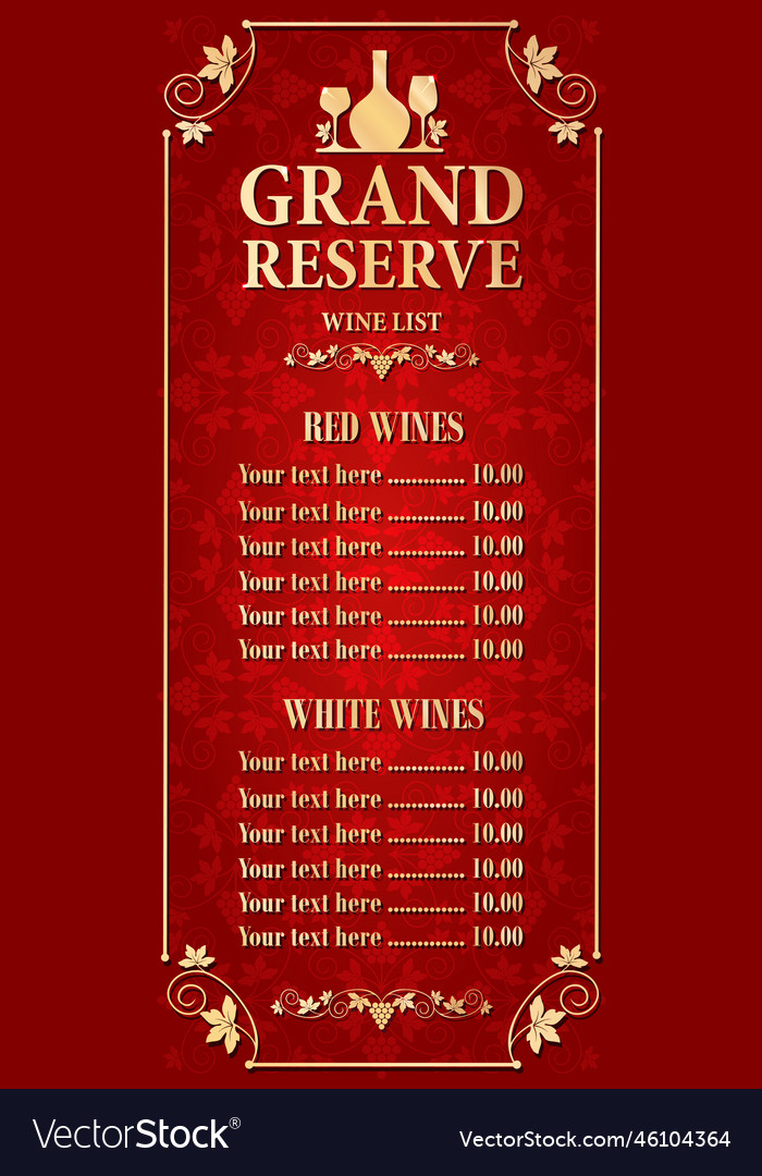 Grand reserve long wine list on a vintage style