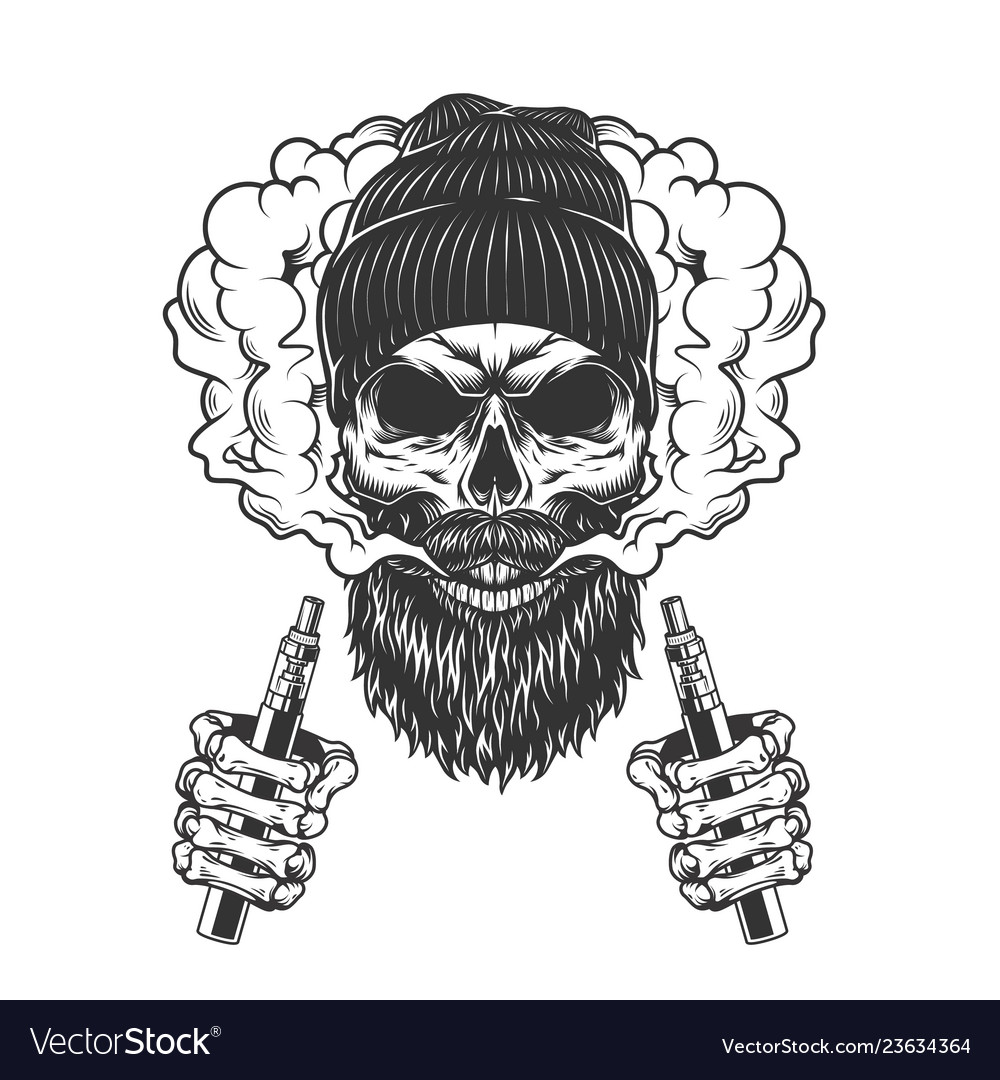 Skull wearing beanie hat in smoke cloud Royalty Free Vector