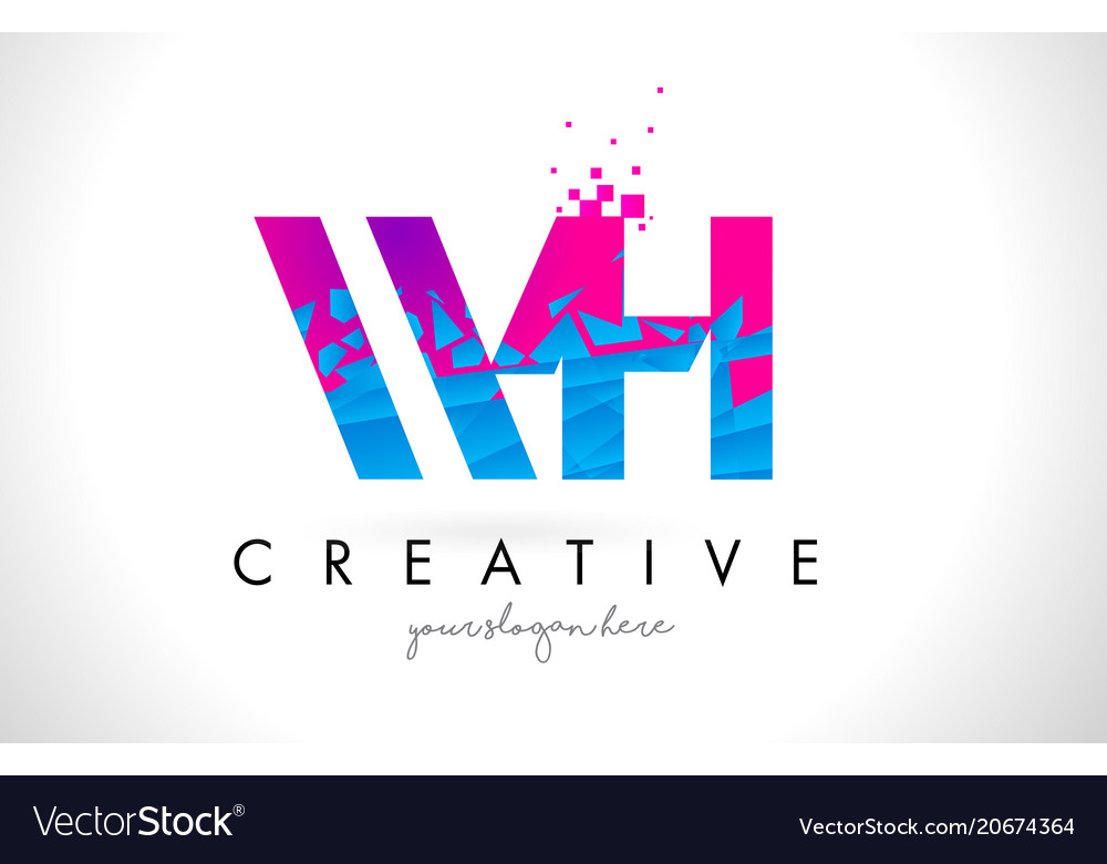 Wh w h letter logo with shattered broken blue Vector Image