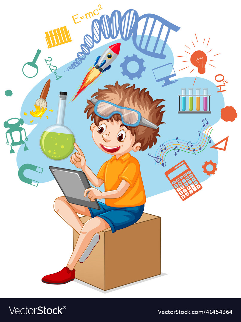 Young boy using laptop for education Royalty Free Vector