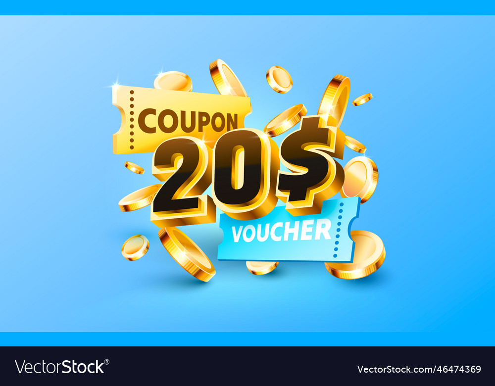 20 dollar coupon gift voucher cash back banner Vector Image