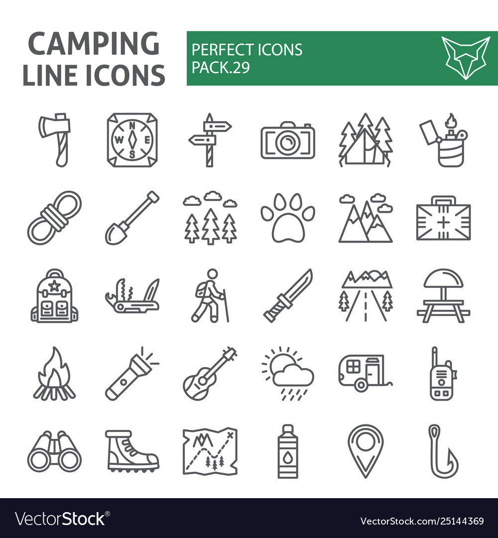 Camping line icon set hiking symbols collection Vector Image