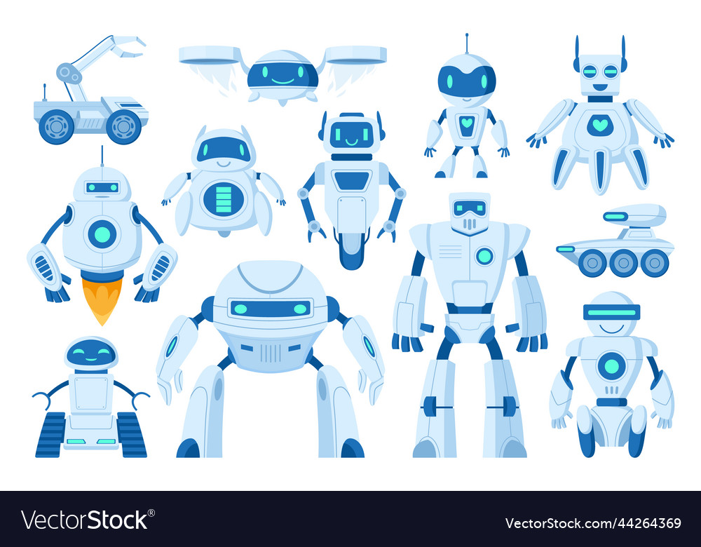 Cartoon robots digital cyborgs innovation Vector Image