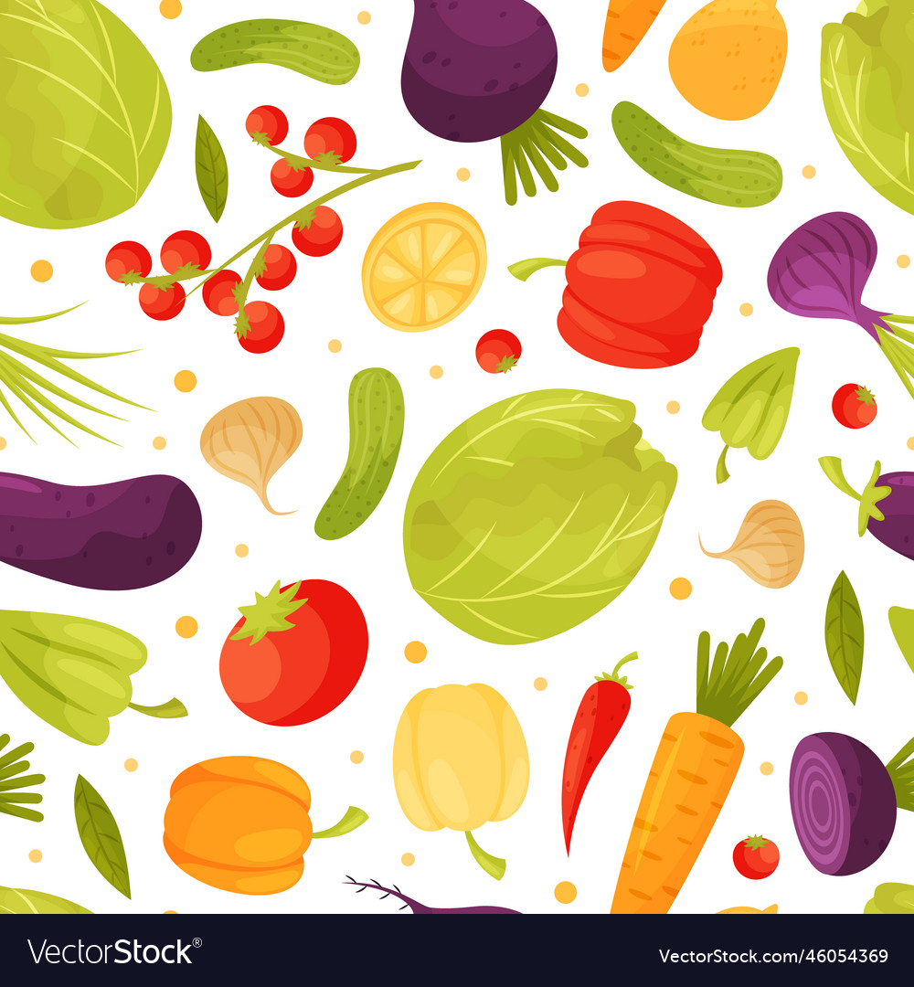 Fresh Vegetables Seamless Pattern Design With Ripe