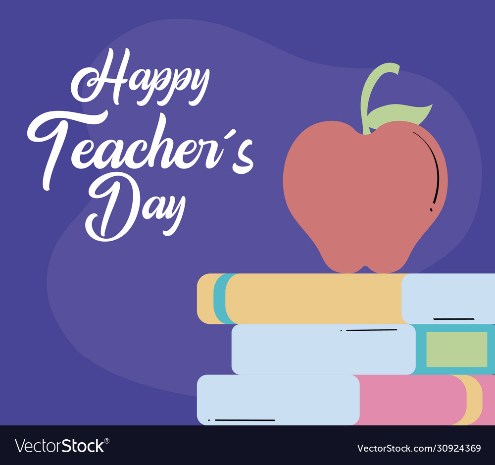 Greeting card happy teacher day with apple Vector Image