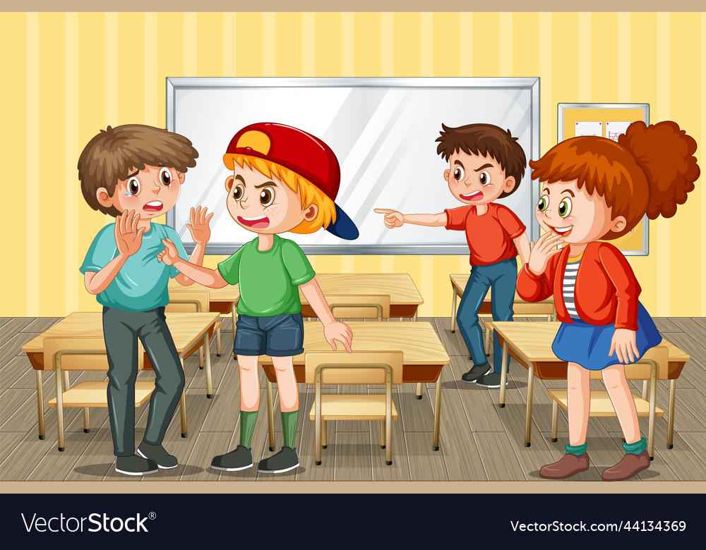 School bullying with student cartoon characters Vector Image