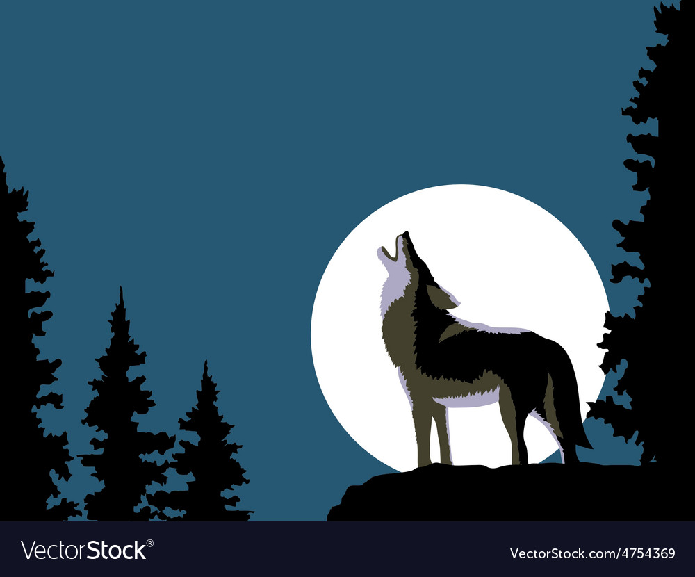 Wolf Howling At Moon Clipart - Howling Wolf Moon Vector Wolves Royalty ...