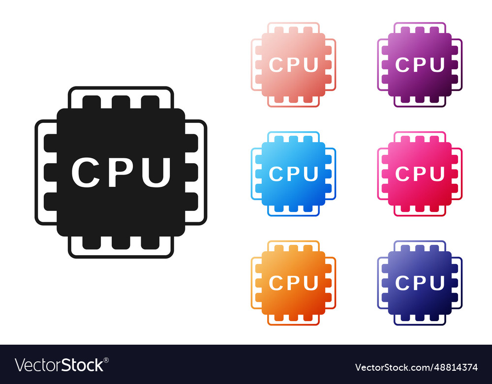 Black computer processor with microcircuits cpu vector image Black computer processor with microcircuits cpu