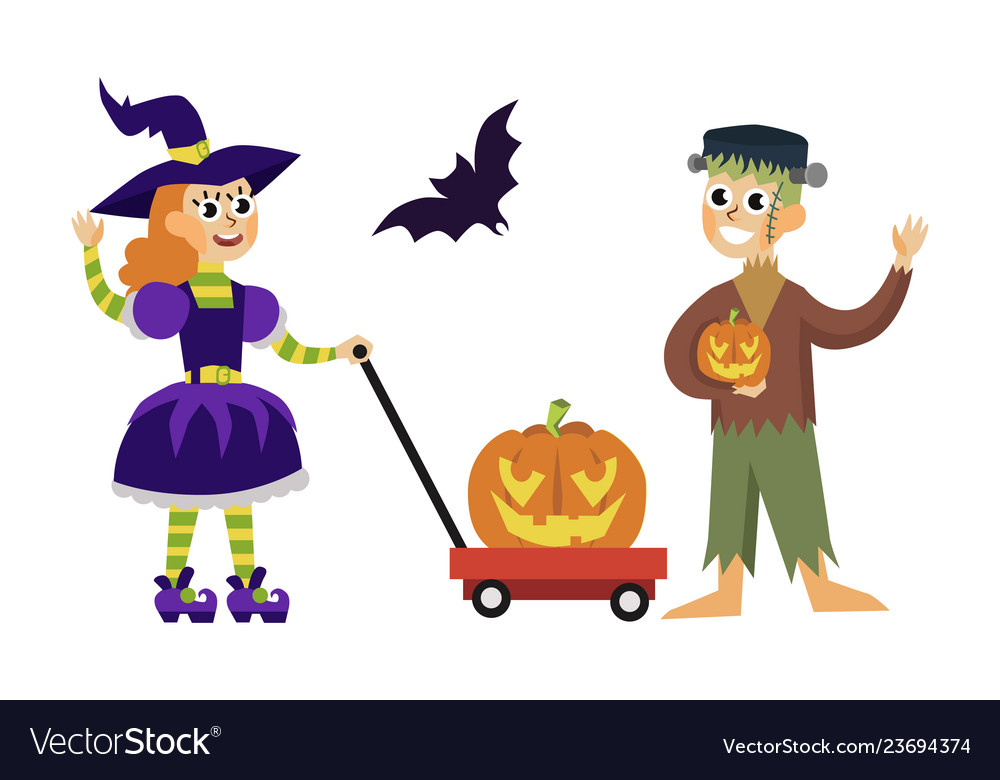 Boy and girl in horror costume poster Royalty Free Vector