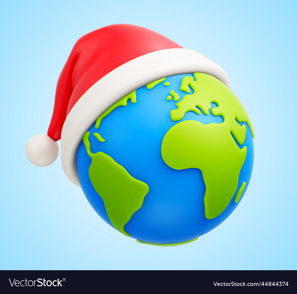 earth with red santa claus christmas hat Vector Image