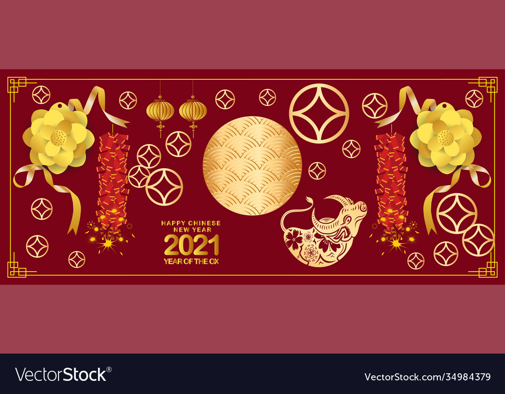 Happy Chinese New Year 2021 Ox Zodiac Sign Vector Image