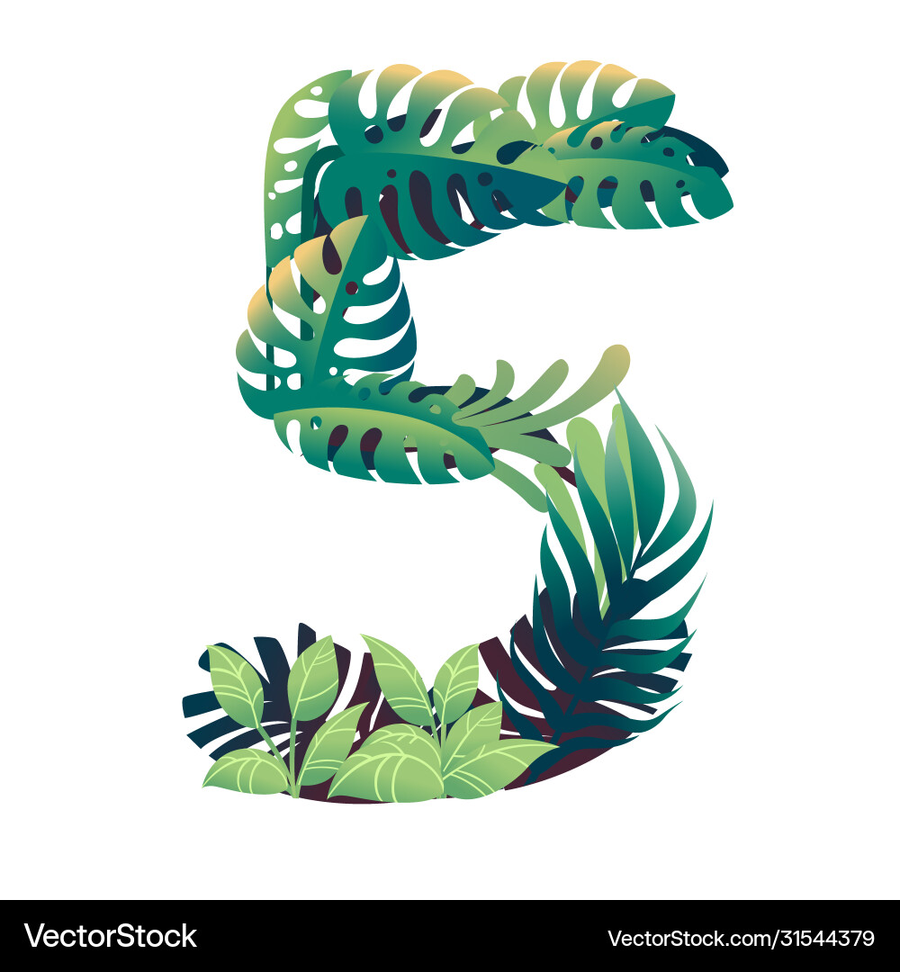 Leaf number 5 with different types green Vector Image