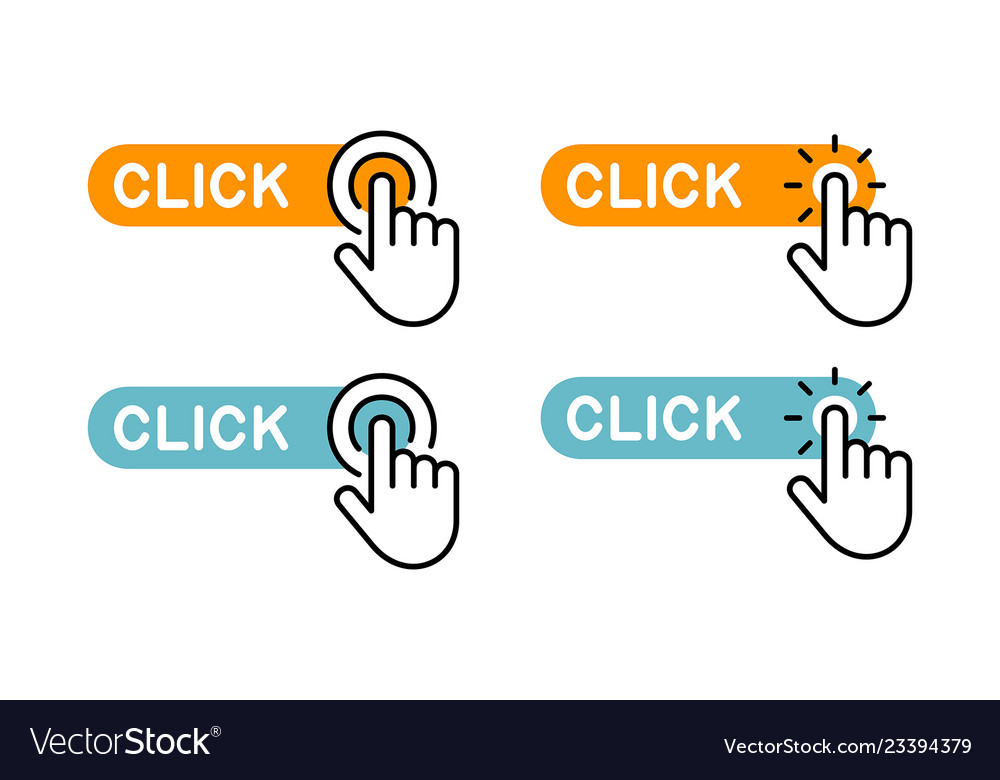 Set of click here button with hand icon