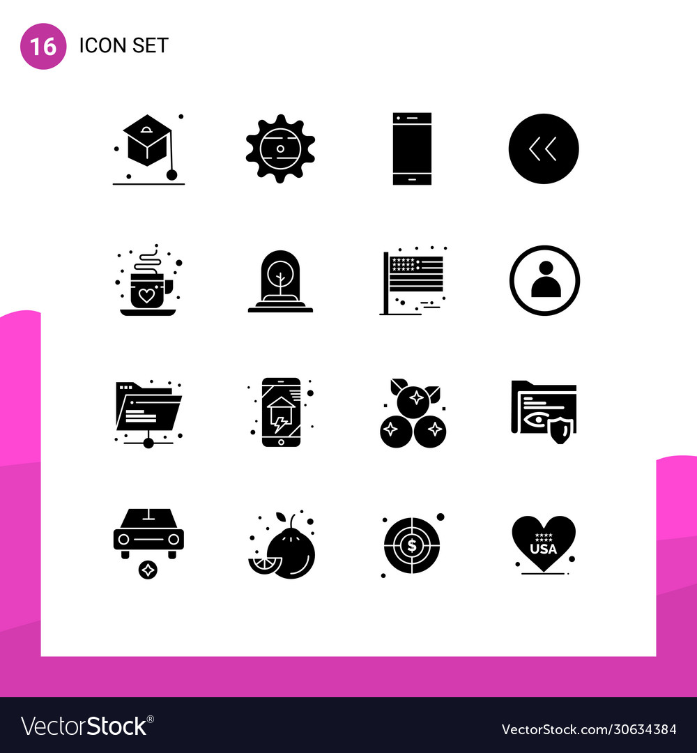 Modern set 16 solid glyphs pictograph