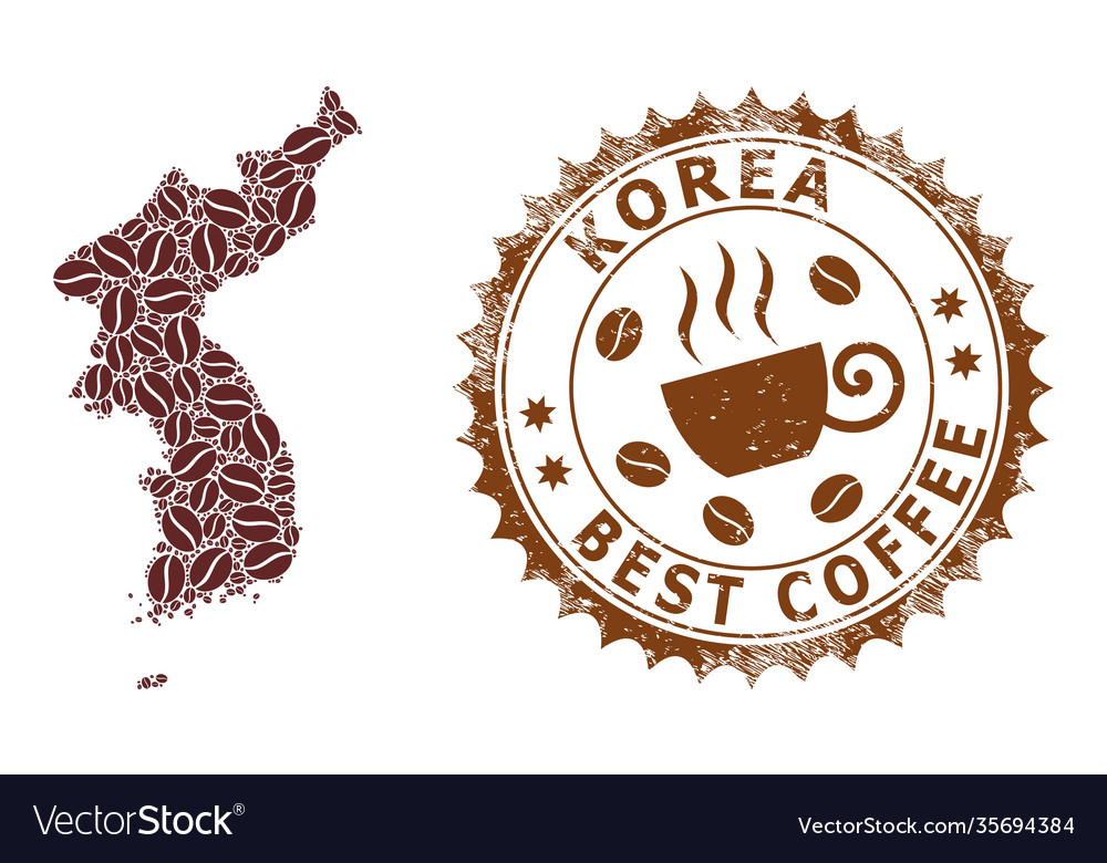 Mosaic map korea coffee and textured seal