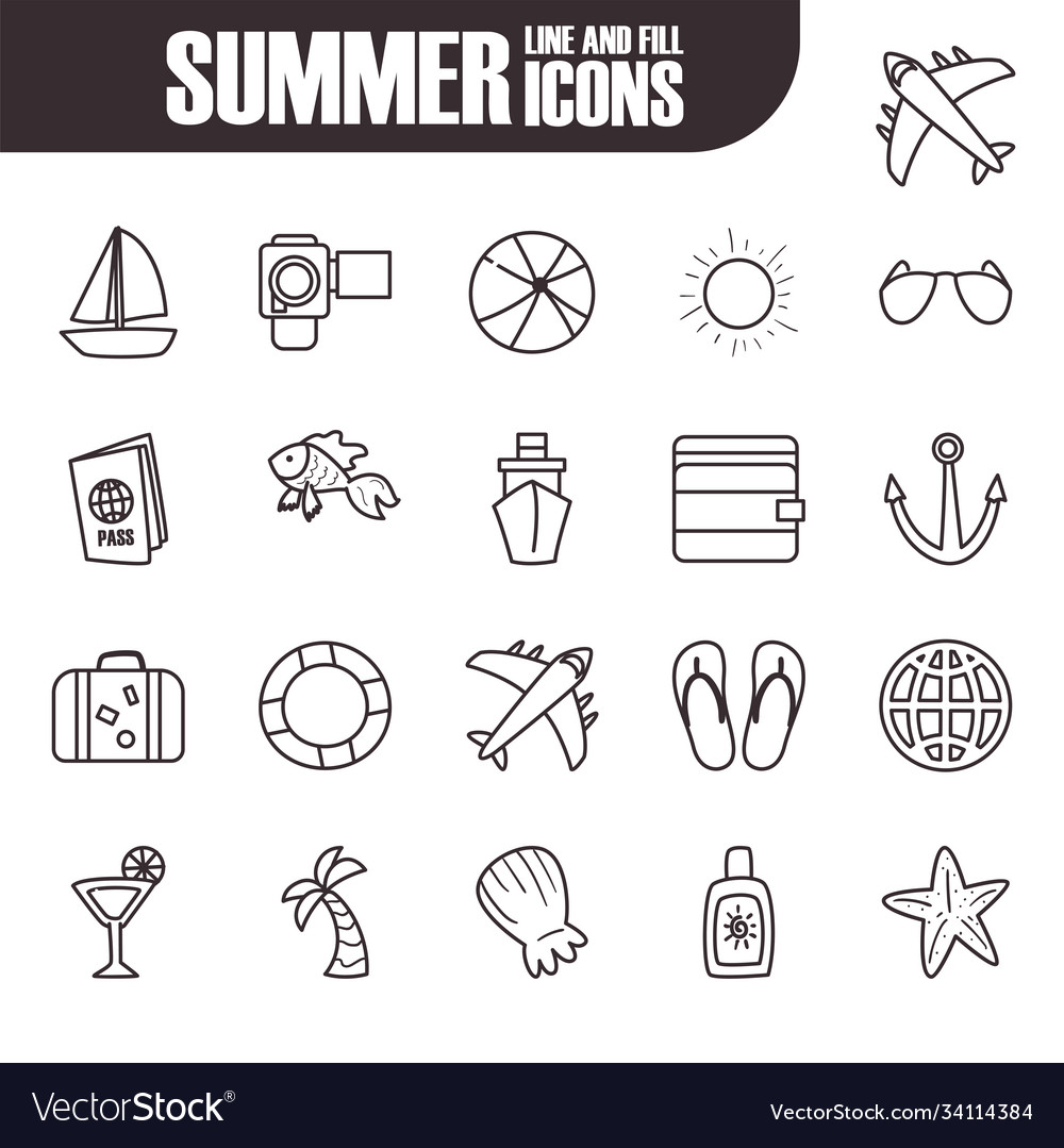 Summer line style set icons design