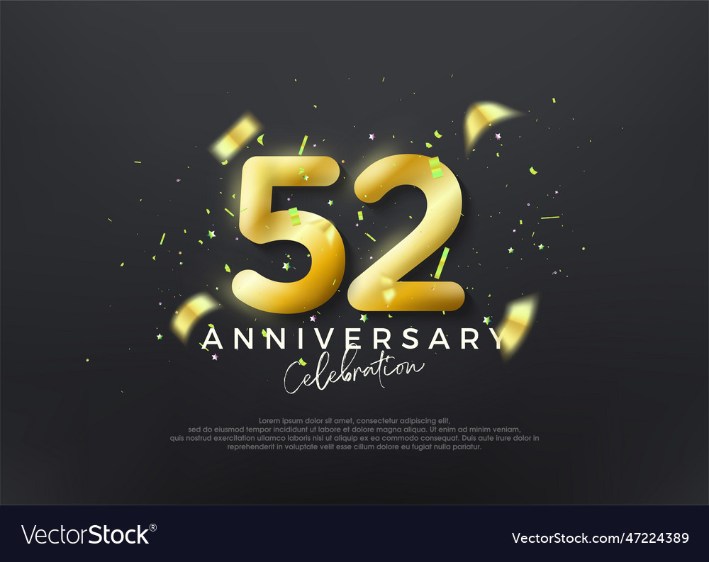 52nd anniversary numbers gold luxury background Vector Image