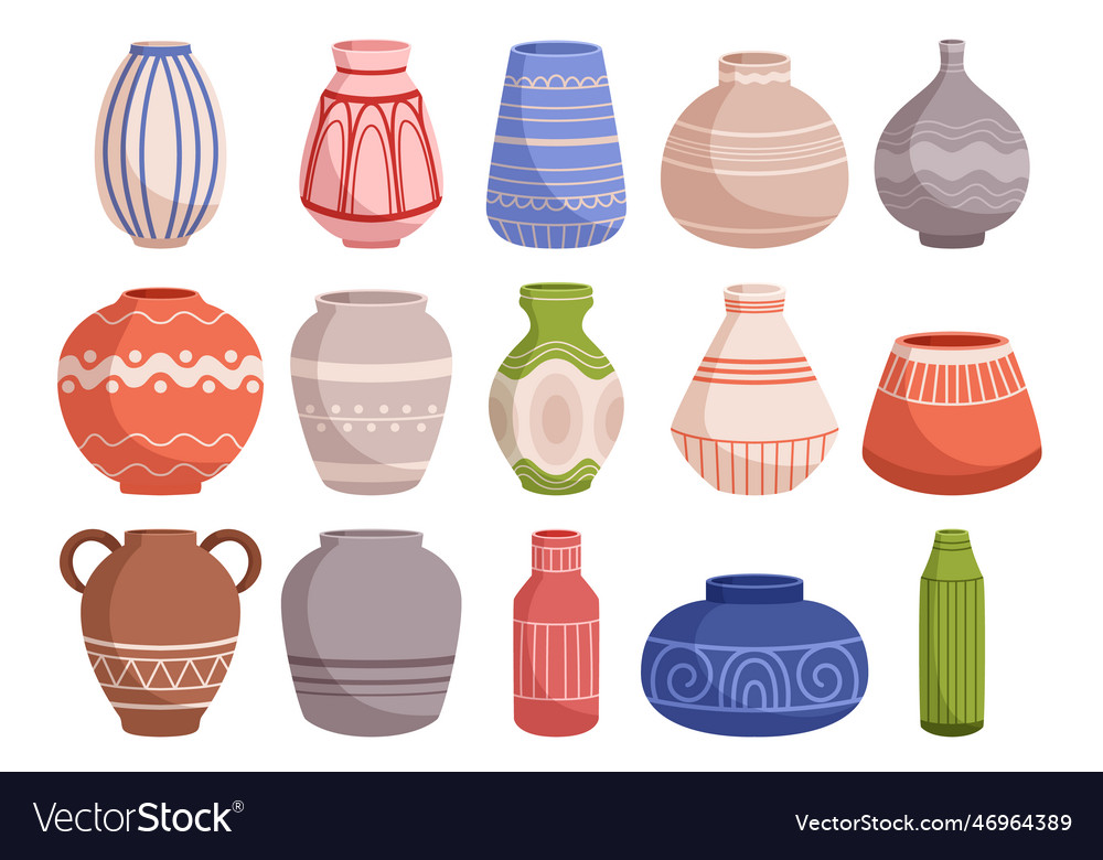 Colorful set of ceramic vases in various shapes Vector Image