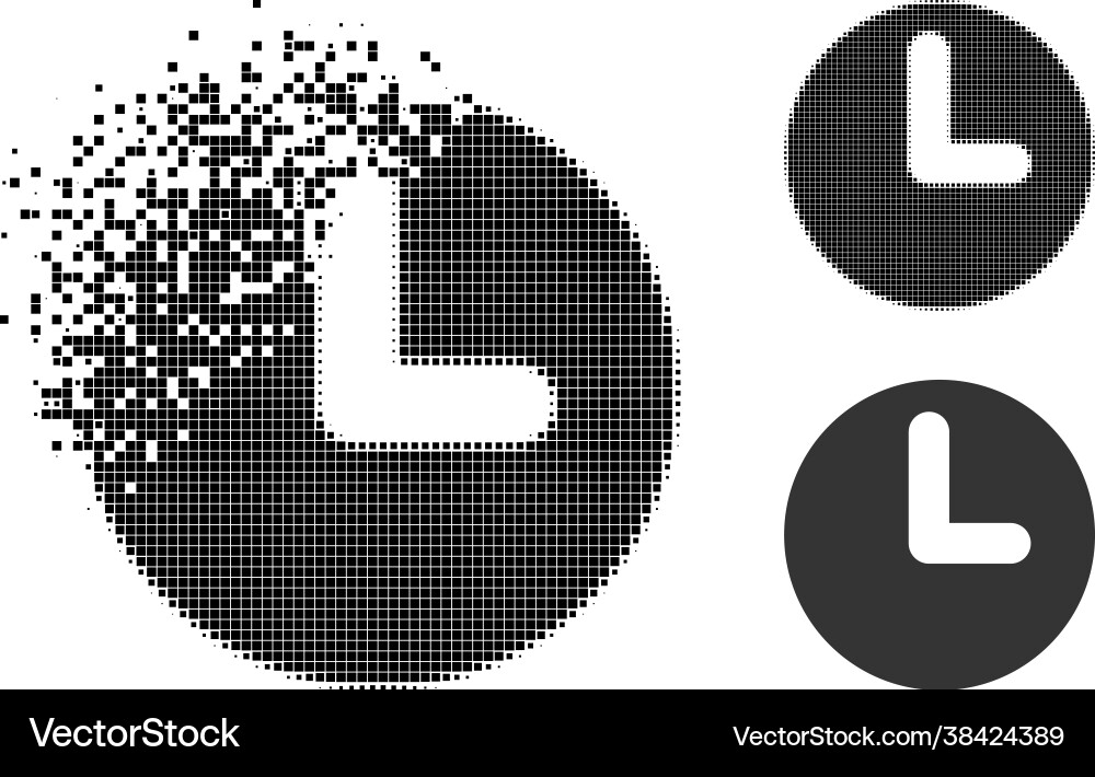 Damaged pixel time icon with halftone version Vector Image