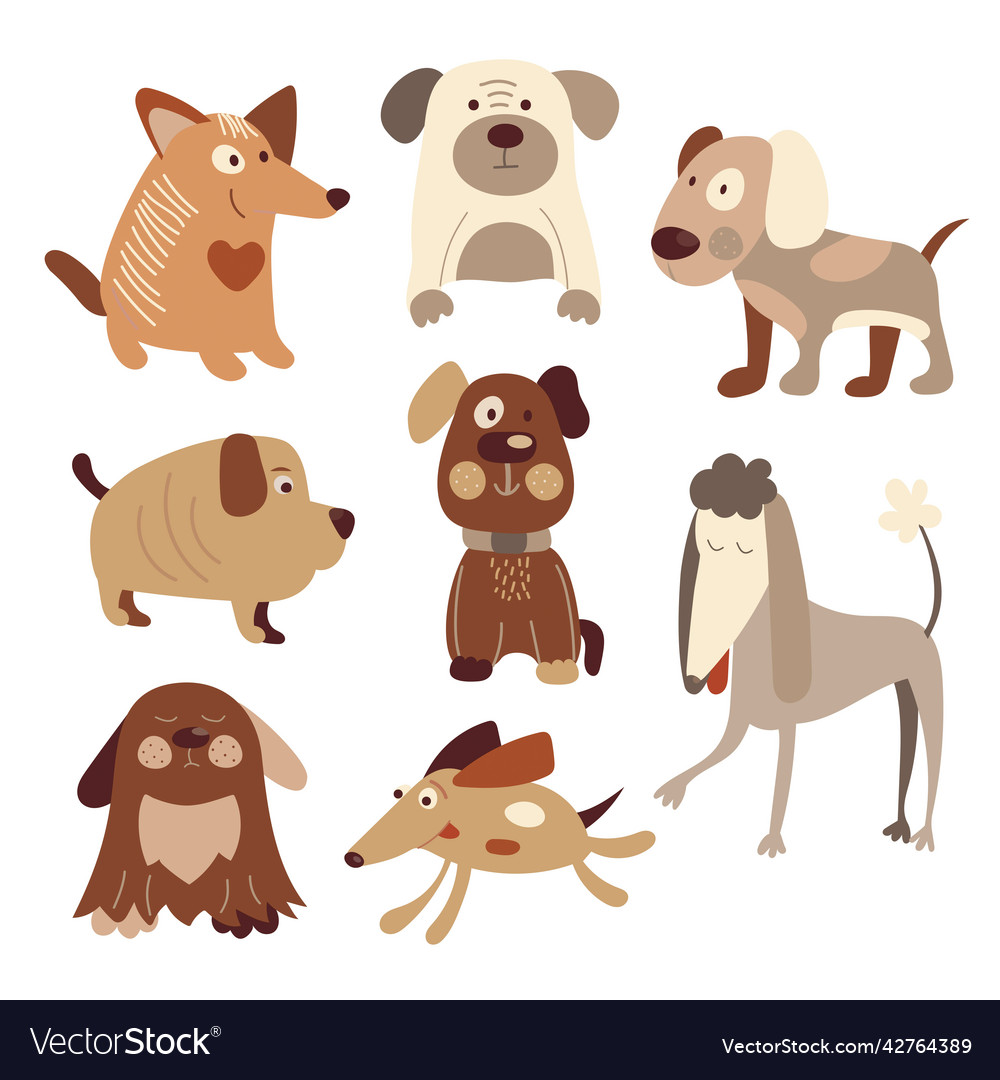 Dogs Of Different Breeds Cartoon Style Cute Vector Image