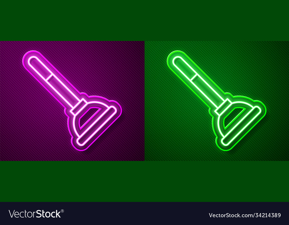 Glowing neon line rubber plunger with wooden vector image Glowing neon line rubber plunger with wooden
