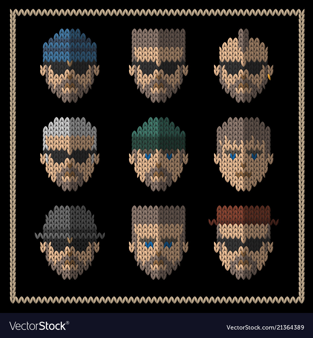 Knitted flat icons set of men hipster style vector image Knitted flat icons set of men hipster style