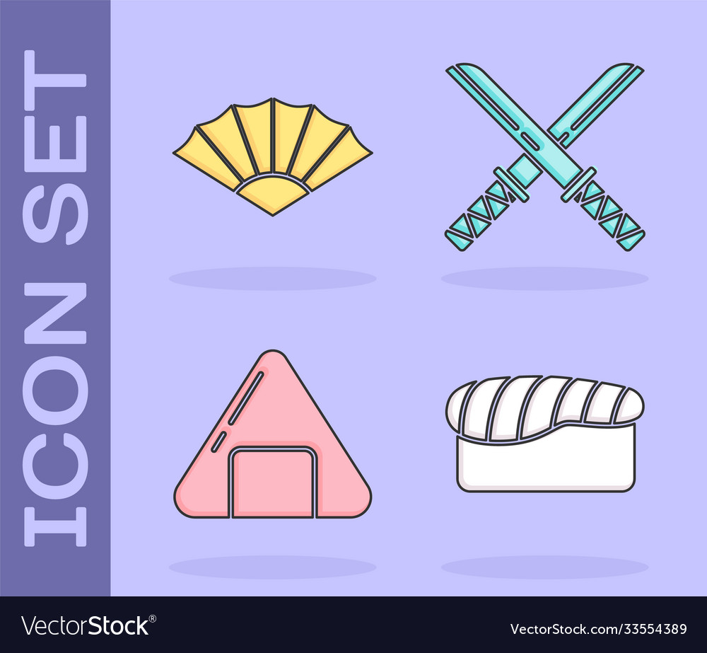 Set sushi paper chinese or japanese folding fan vector image Set sushi paper chinese or japanese folding fan