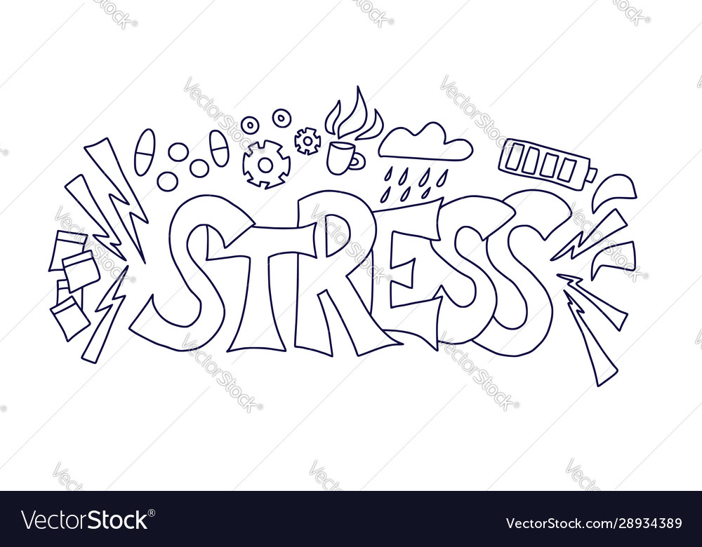 Stress disorder word and elements tired