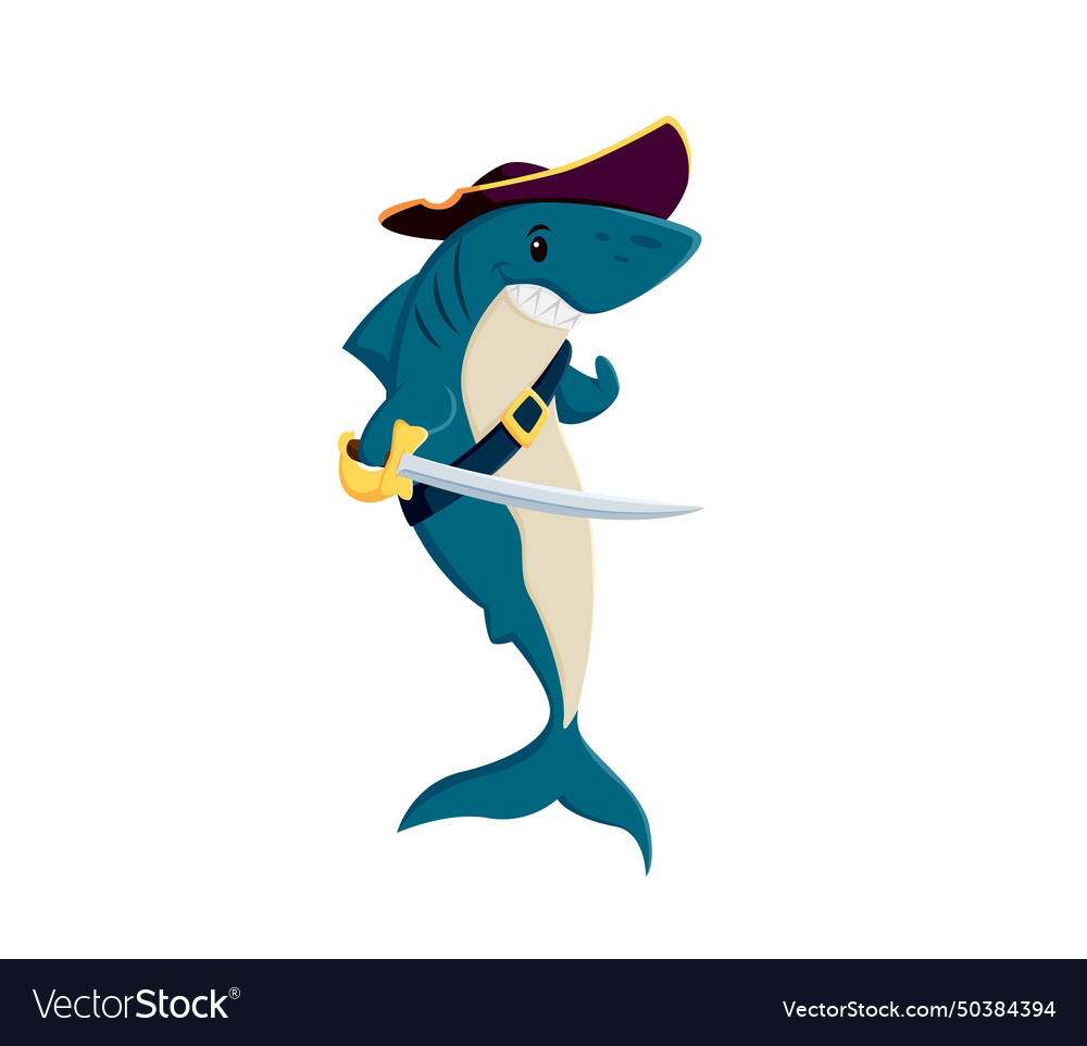 Cartoon shark pirate character with toothy grin