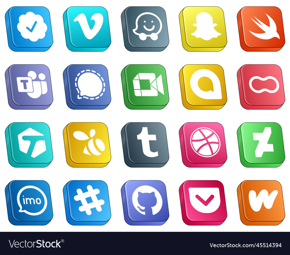 Isometric 3d icons of top social media 20 pack