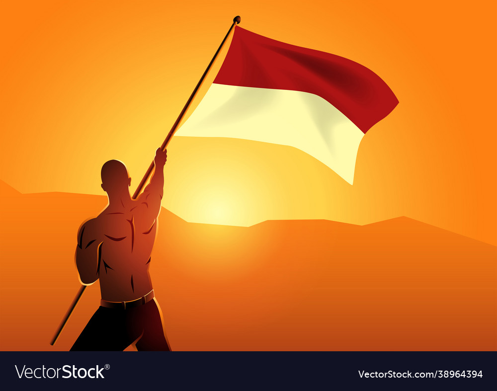 Muscular man holding flag indonesia