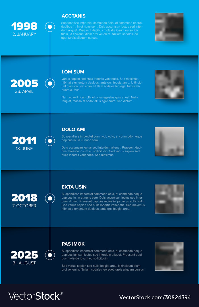 Timeline Vorlage mit blauen Blöcken und Foto vector image Timeline Vorlage mit blauen Blöcken und Foto