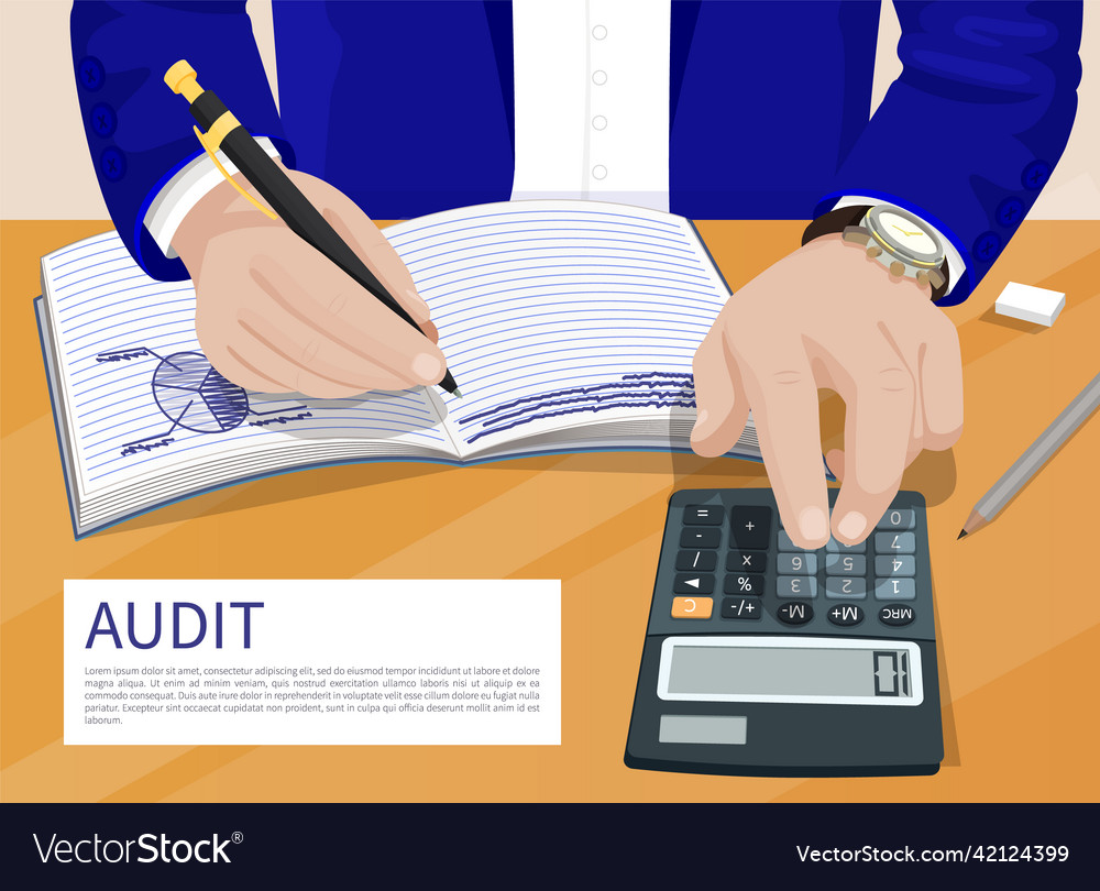 Audit poster man calculator Royalty Free Vector Image