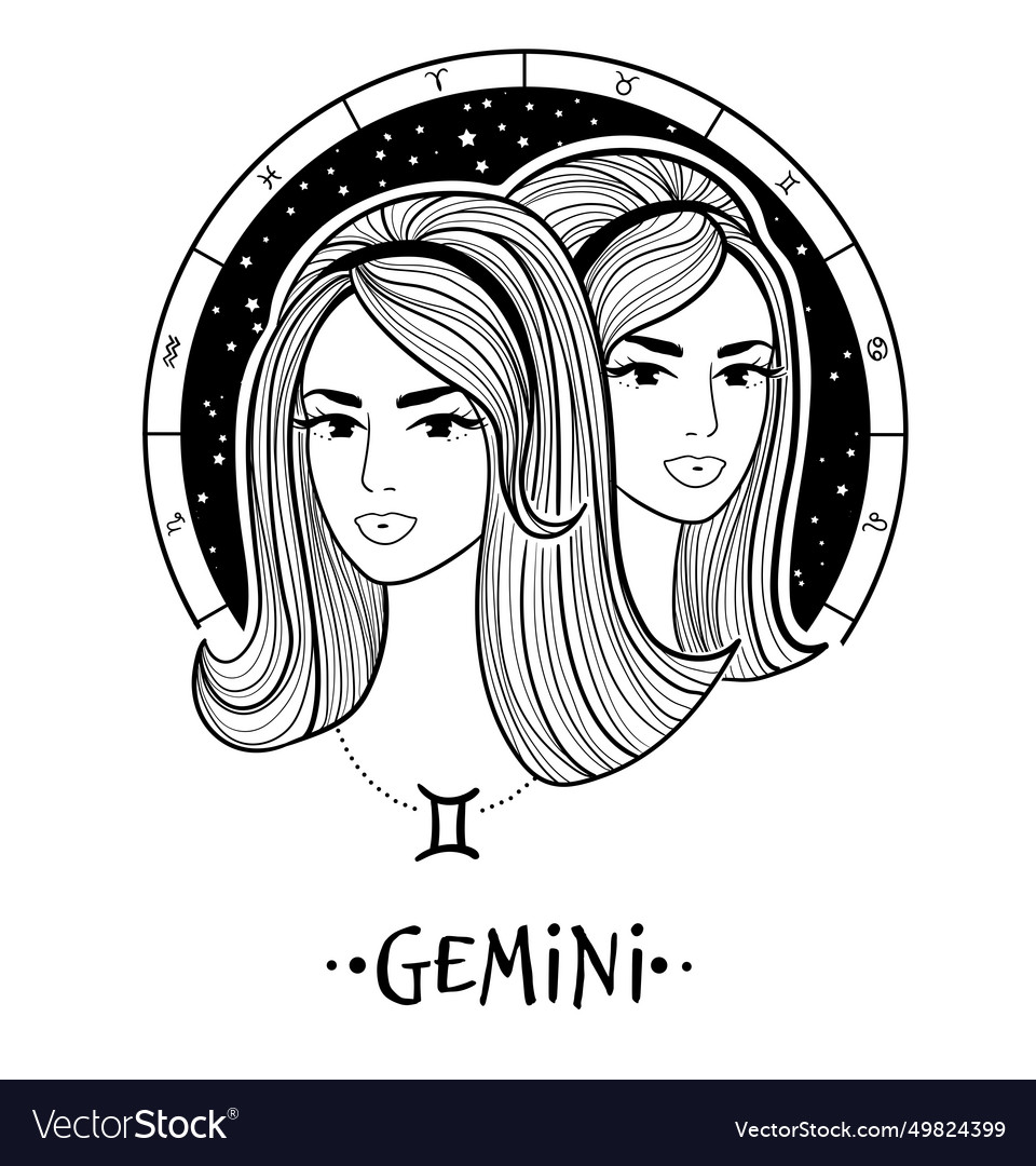 Gemini zodiac sign line art Royalty Free Vector Image