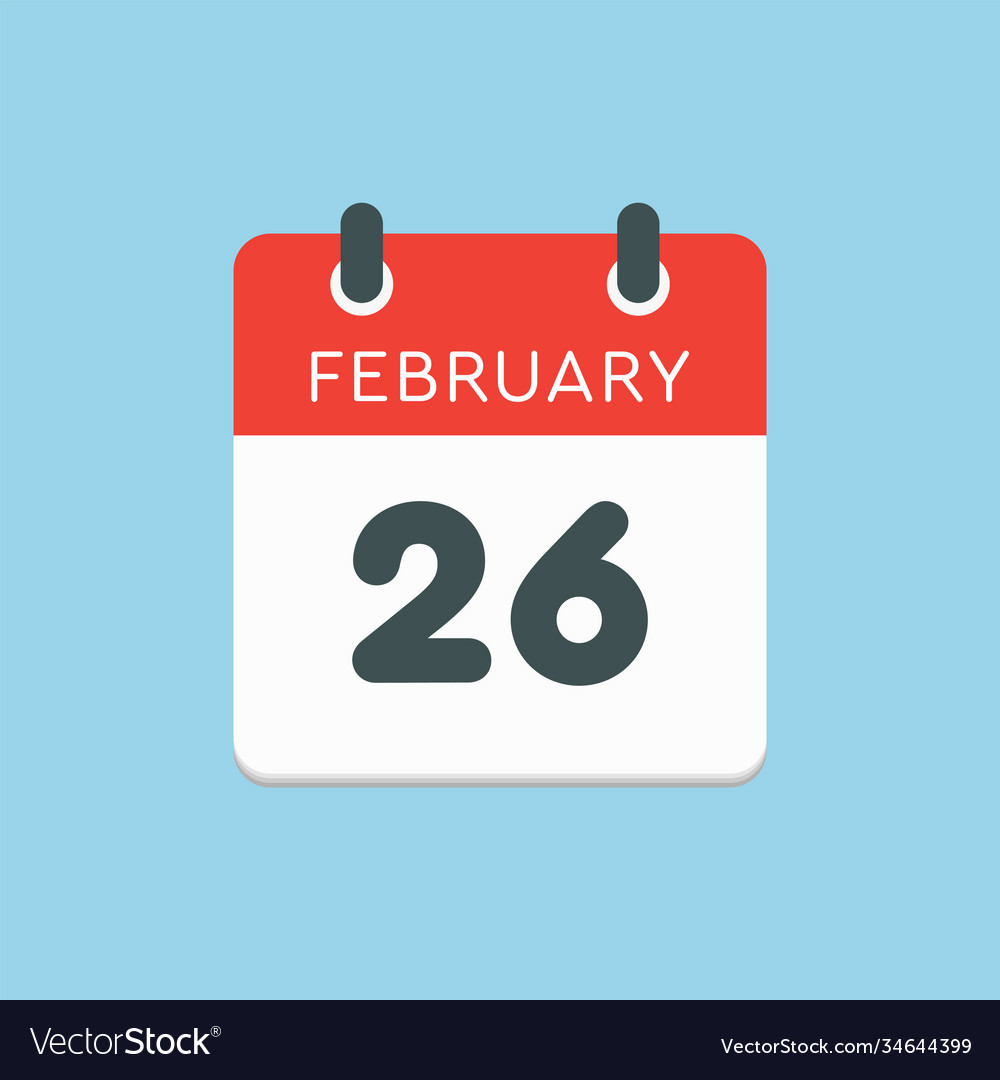 Icon day date 26 february template calendar page Vector Image