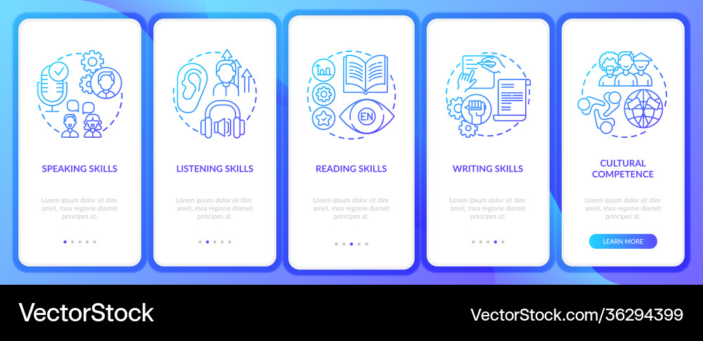 Language study competencies onboarding mobile app Vector Image